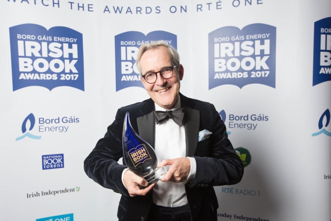 Rory O'Connell collects his Irish Book Awards trophy. Photo: @BGEIBAS/Twitter