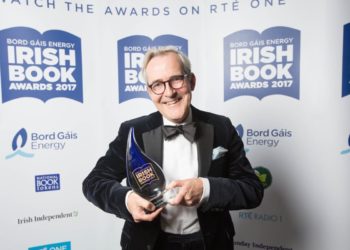 Rory O'Connell collects his Irish Book Awards trophy. Photo: @BGEIBAS/Twitter