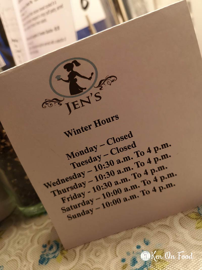 Jen's winter hours. Photo: Ken McGuire/kenonfood.com