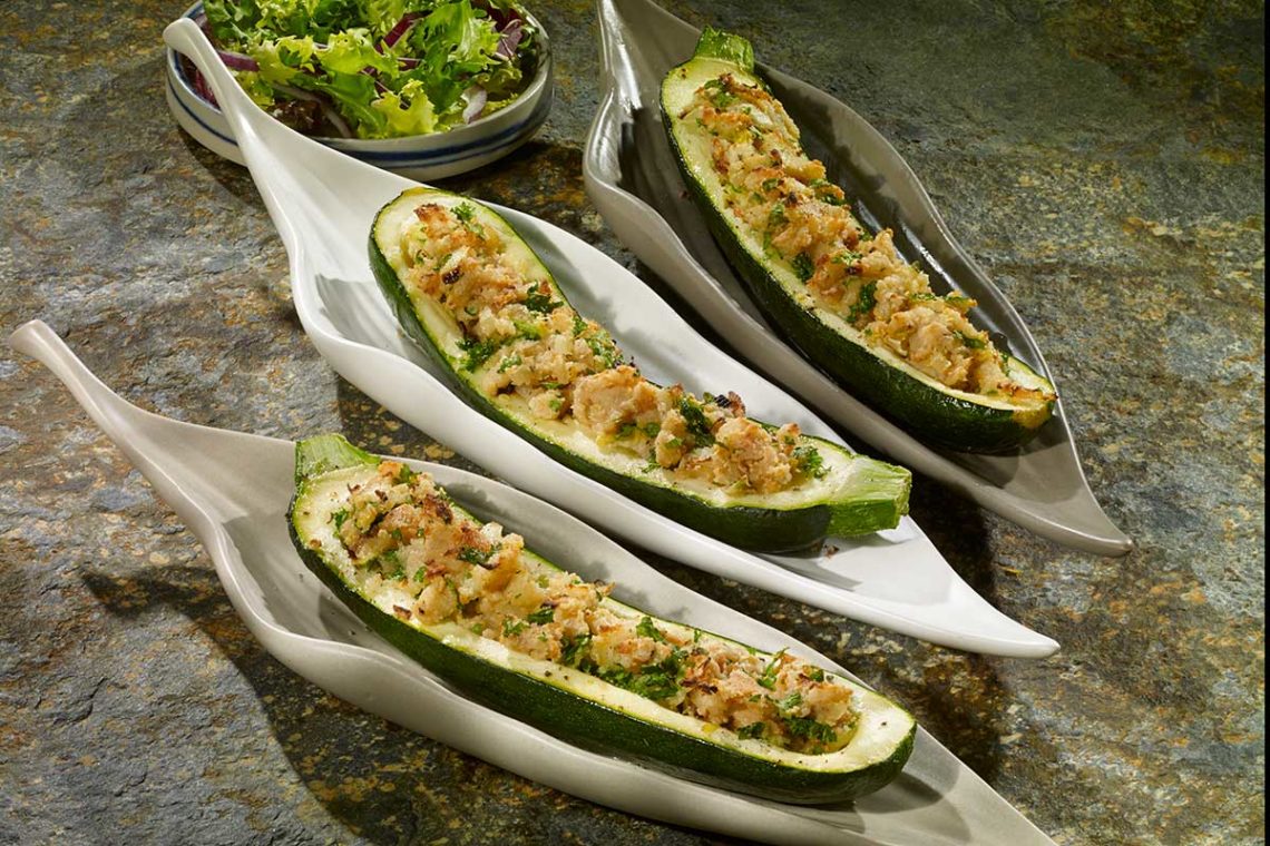 Almond stuffed courgette. Photo: Sue Hiscoe