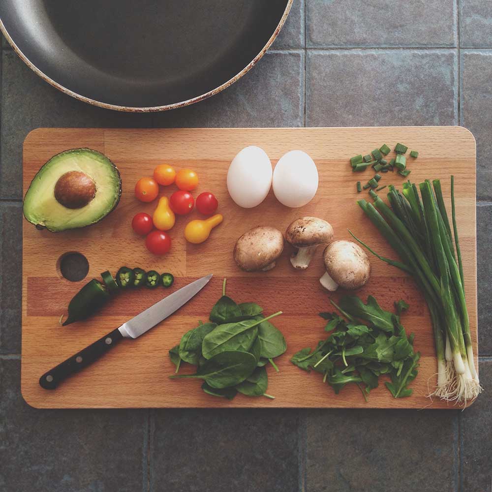 Food on a chopping board. Photo: Katie Smith