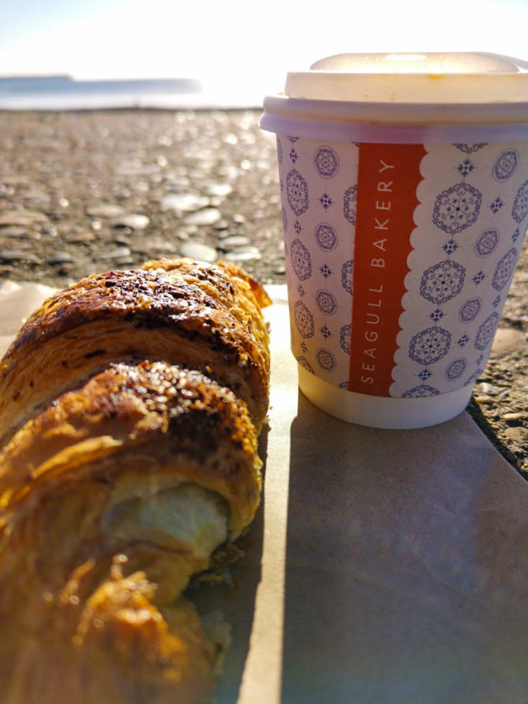 Hazelnut croissants and a coffee from Seagull Bakery in Tramore.