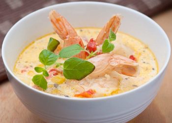 A bowl of seafood chowder