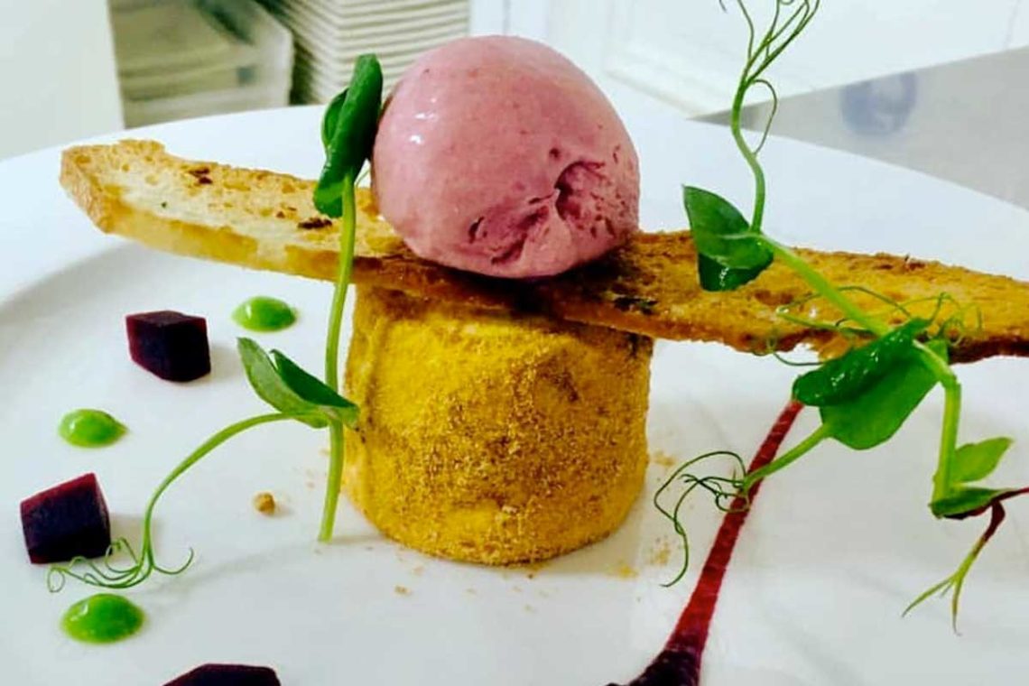 Goat cheese with beetroot 3 ways at Oysters, Strabane