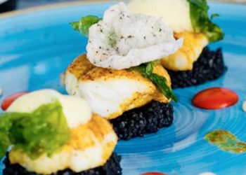 Spiced Monkfish,Squid Ink Bulgar,Nori Crisp at La Cote. Photo: La Cote/Facebook