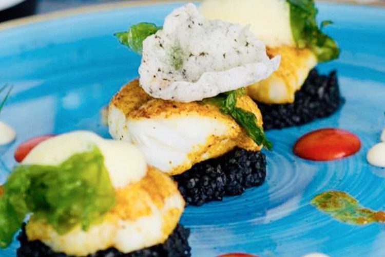 Spiced Monkfish,Squid Ink Bulgar,Nori Crisp at La Cote. Photo: La Cote/Facebook