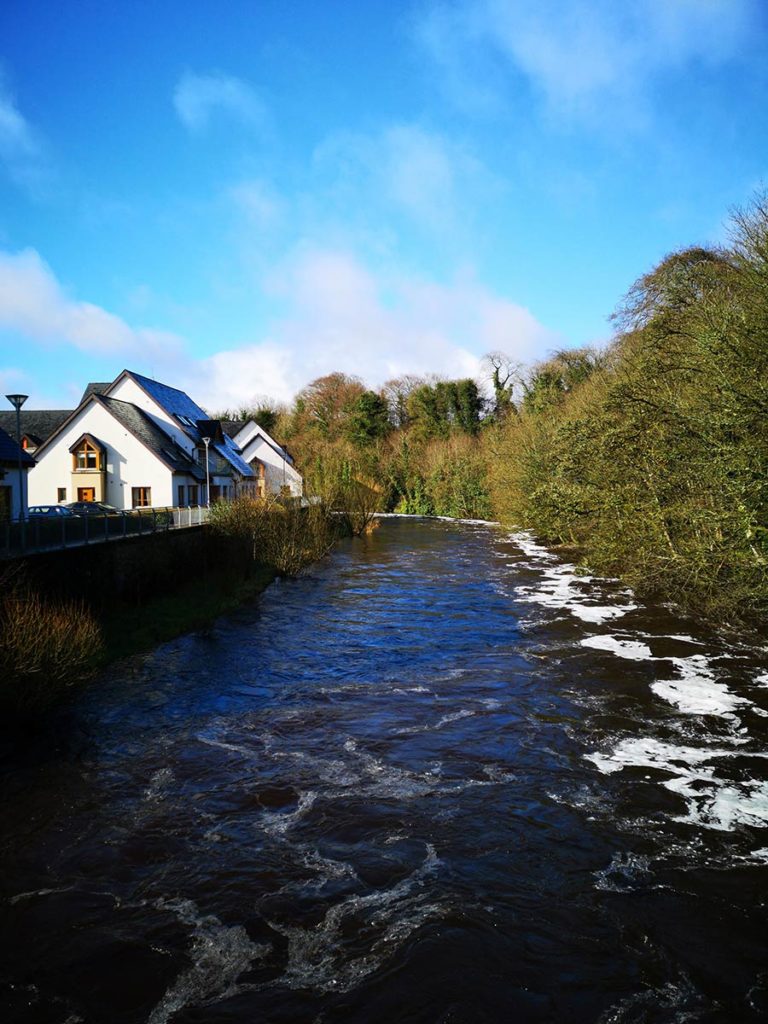 Taking a stroll by the river in Collooney before breakfast at Nook.