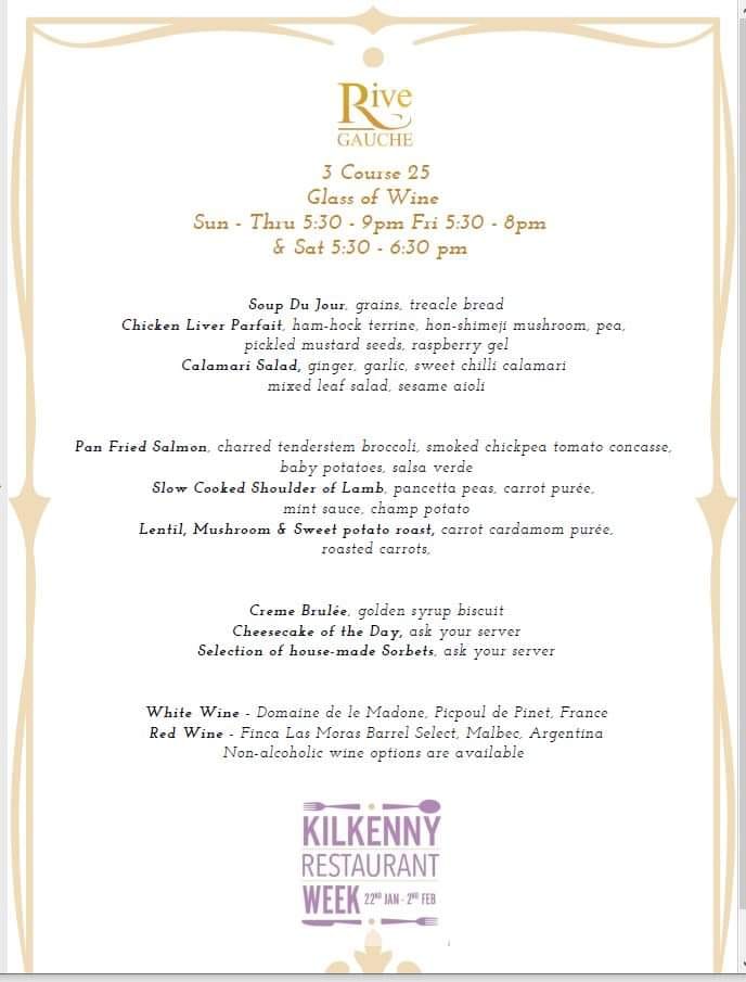 Kilkenny Restaurant Week menu for Rive Gauche