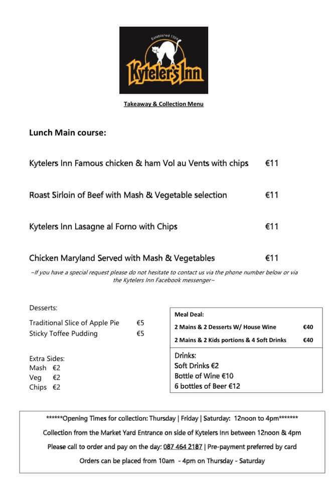 Kyteler's Inn takeout menu