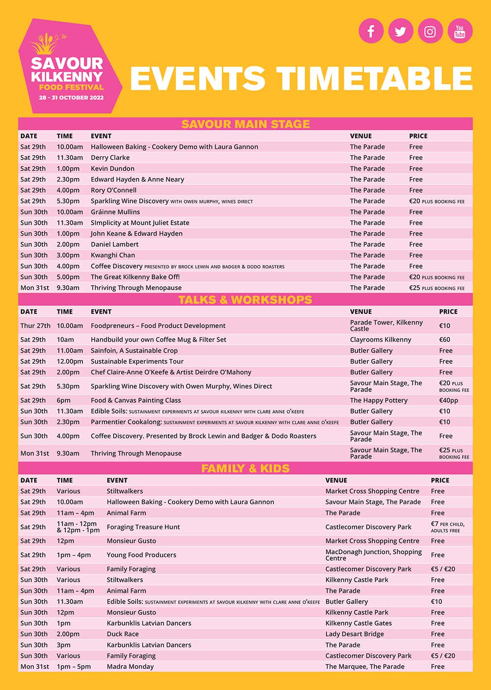 Savour Kilkenny Timetable