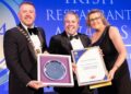 Edward Hayden (centre), collected the Best Cookery School award at the 2024 Irish Restaurant Awards gala final