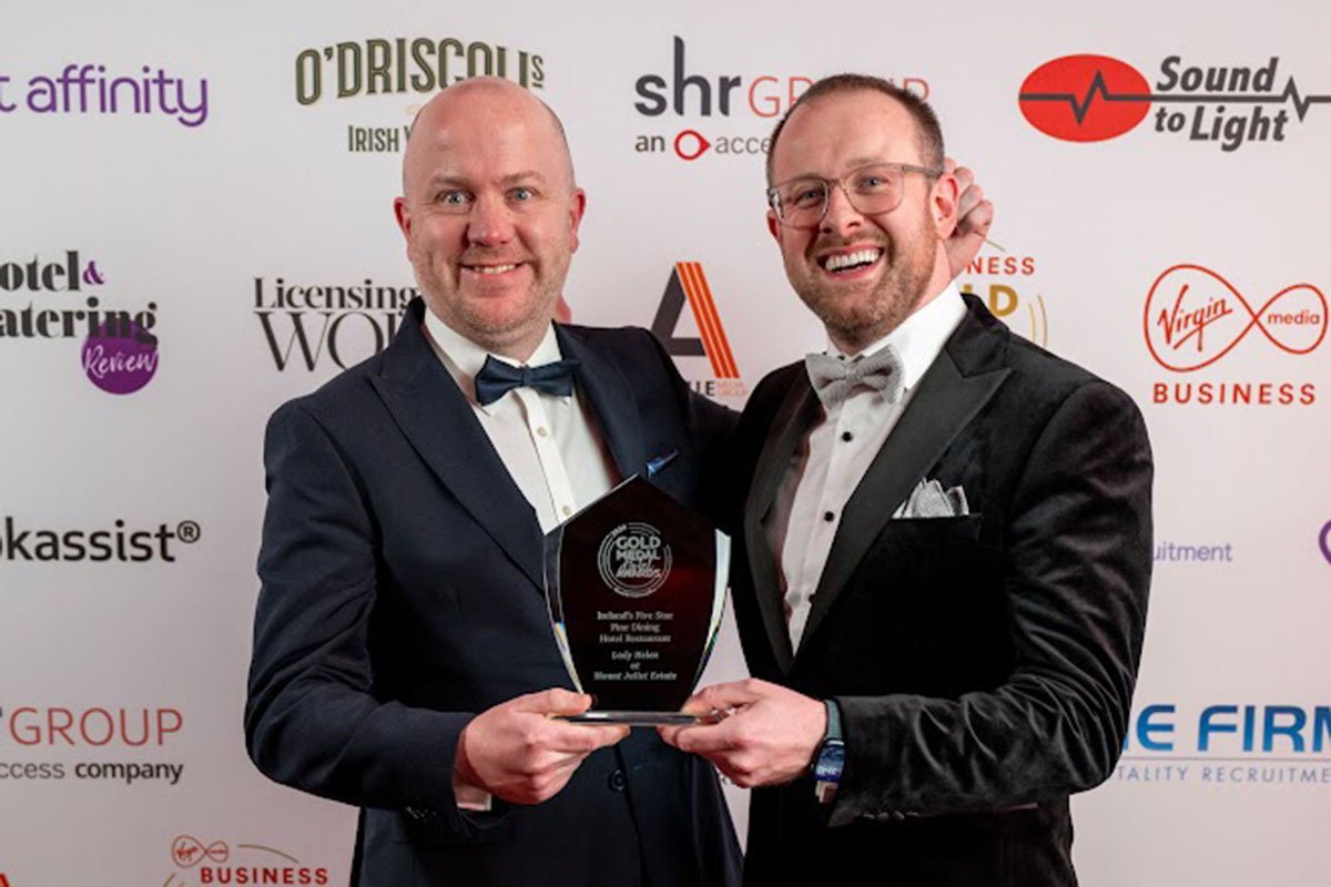 Michelin-star chef John Kelly (left) as Lady Helen at Mount Juliet Estate celebrate another award win. Photo: Paul Sherwood